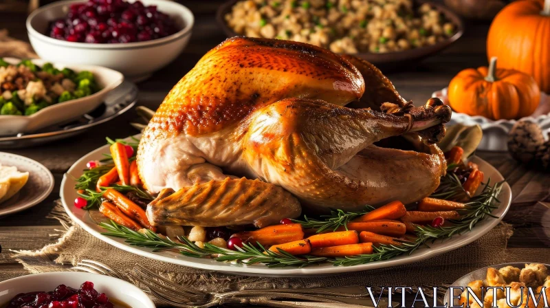 Delicious Thanksgiving Feast with Roasted Turkey and Trimmings AI Image