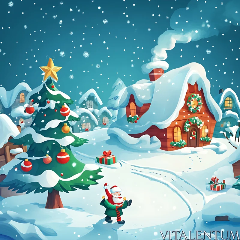 Jolly Santa in Winter Wonderland AI Image