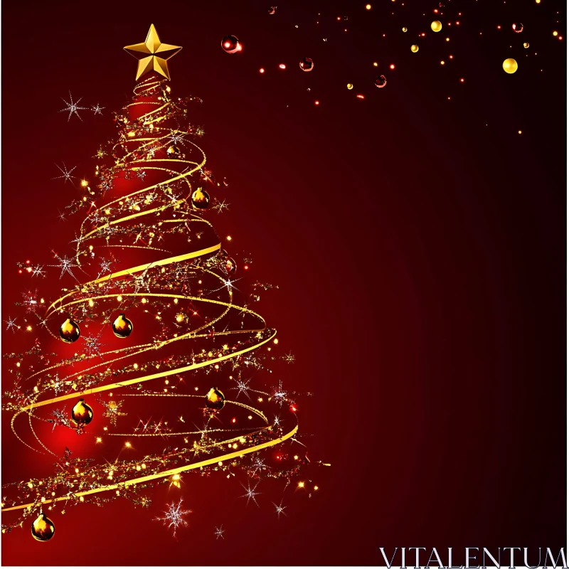 Festive Golden Christmas Tree Illustration AI Image