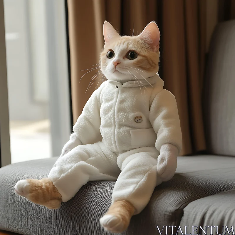 Cute Cat Dressed in Cozy Onesie Outfit AI Image