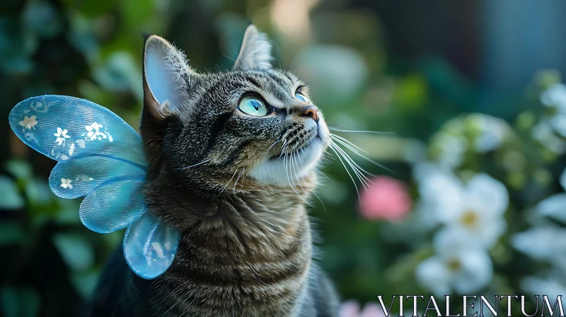 AI ART Adorable Cat with Blue Butterfly Wings