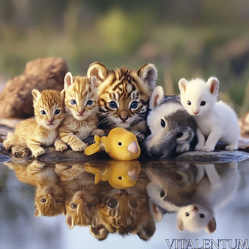 Cute Baby Animals and Duckling Reflections AI Image