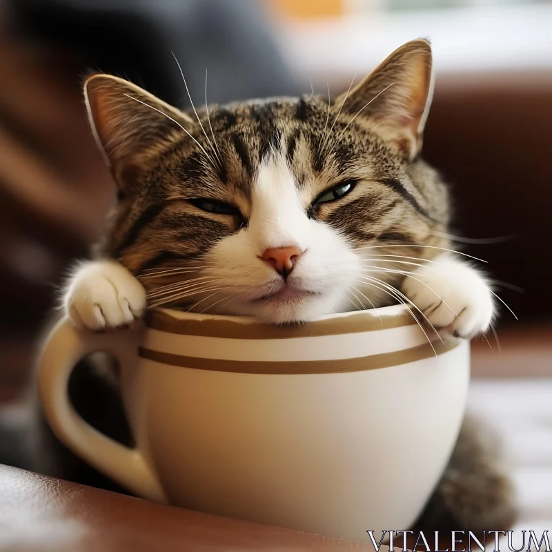 Cute Cat in Mug AI Image