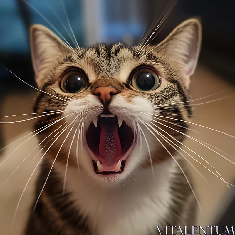 Close-up of a Yawning Tabby Cat AI Image