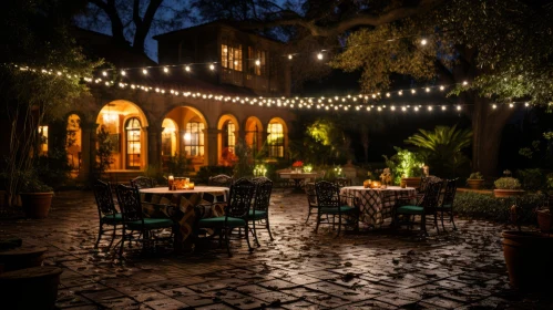 Enchanting Patio with String Lights: Italianate Flair and Southern Gothic-Inspired Ambiance