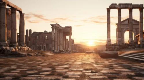 Ethereal Remnants: Ancient City Ruins at Sunset