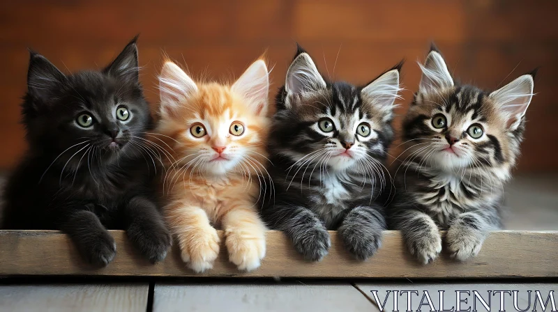 Charming Kittens Sitting on Wooden Surface AI Image