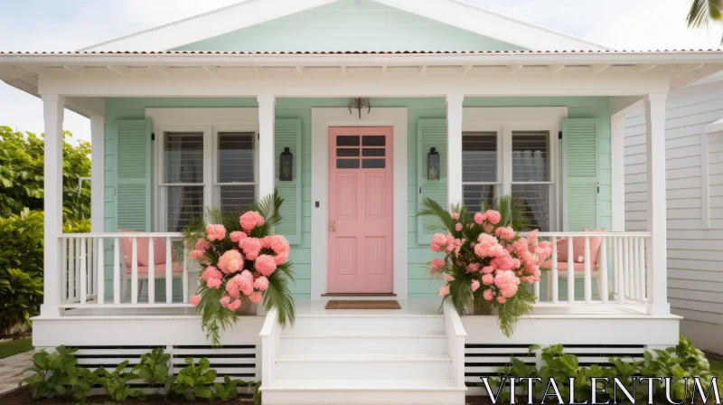 Gorgeous Pink Porch with Flowers - Coastal Cabincore Inspiration AI Image