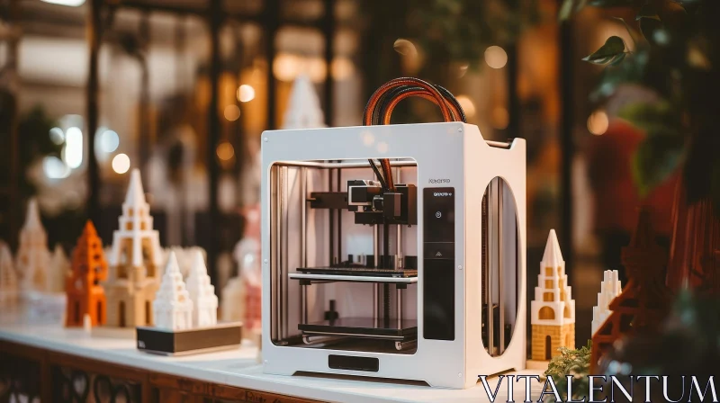 Modern 3D Printer on White Table AI Image