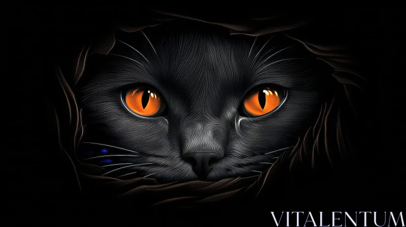 Mysterious Black Cat Digital Painting AI Image
