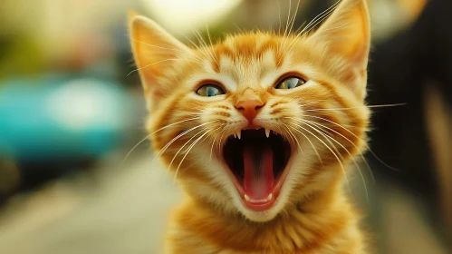 Playful Orange Kitten Meowing