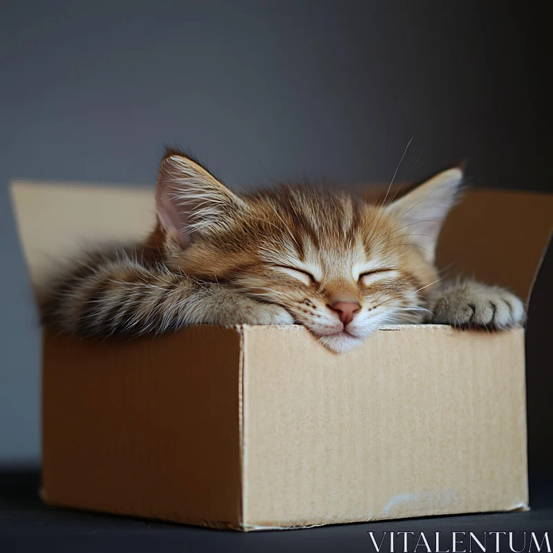 Sleeping Kitten in Box AI Image