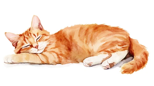 Sleeping Orange Tabby Cat Art