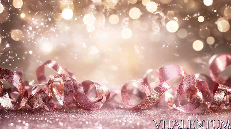 Sparkling Pink Ribbons with Bokeh Lights AI Image