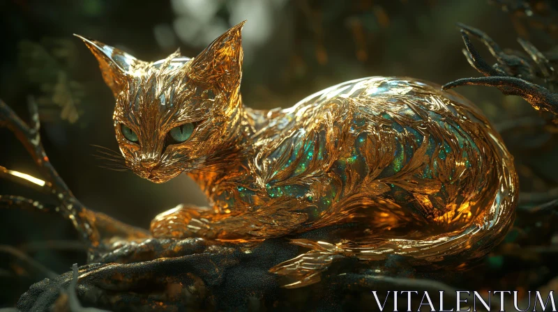 AI ART Fantastical Golden Cat Art