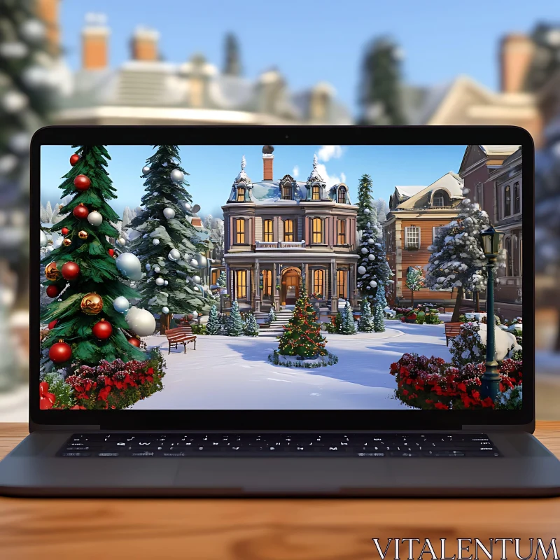 AI ART Digital Holiday Display with Snow and Decorations