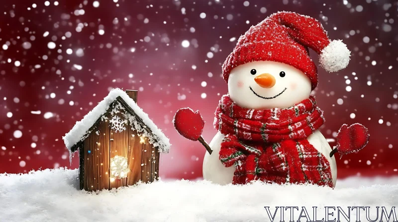 Cheerful Snowman Holiday Scene AI Image