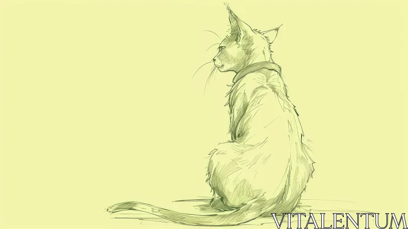 Cat Sitting Profile Sketch - Digital Art AI Image