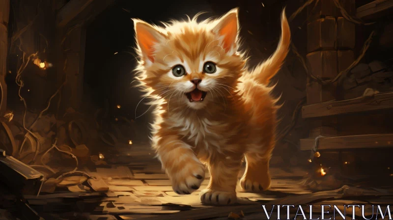 AI ART Curious Orange Kitten Digital Painting