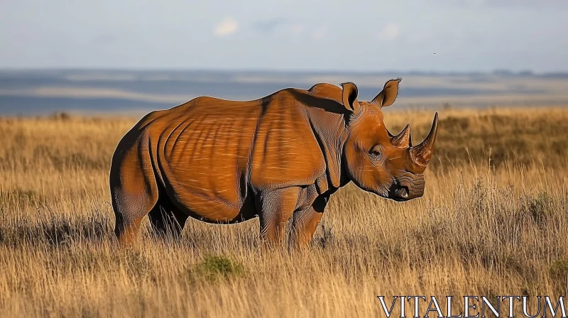 Rhinoceros amidst Sunlit Grassland AI Image