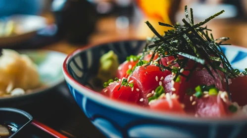Delicious Tuna Sashimi in a Beautiful Ceramic Bowl