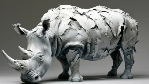 Detailed Marble Sculpture of a Rhinoceros