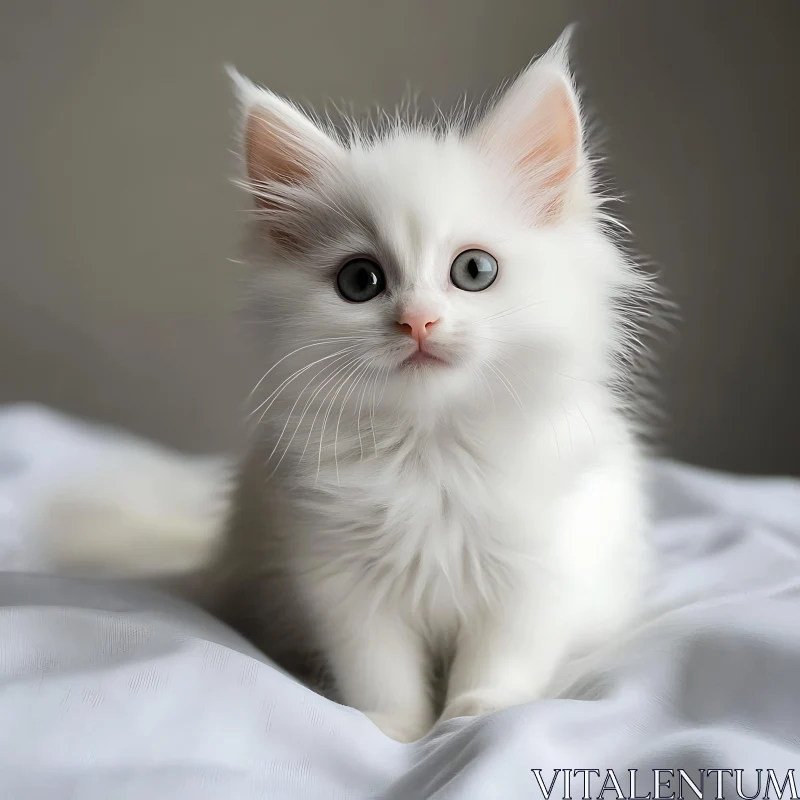 Cute White Kitten on Soft Blanket AI Image