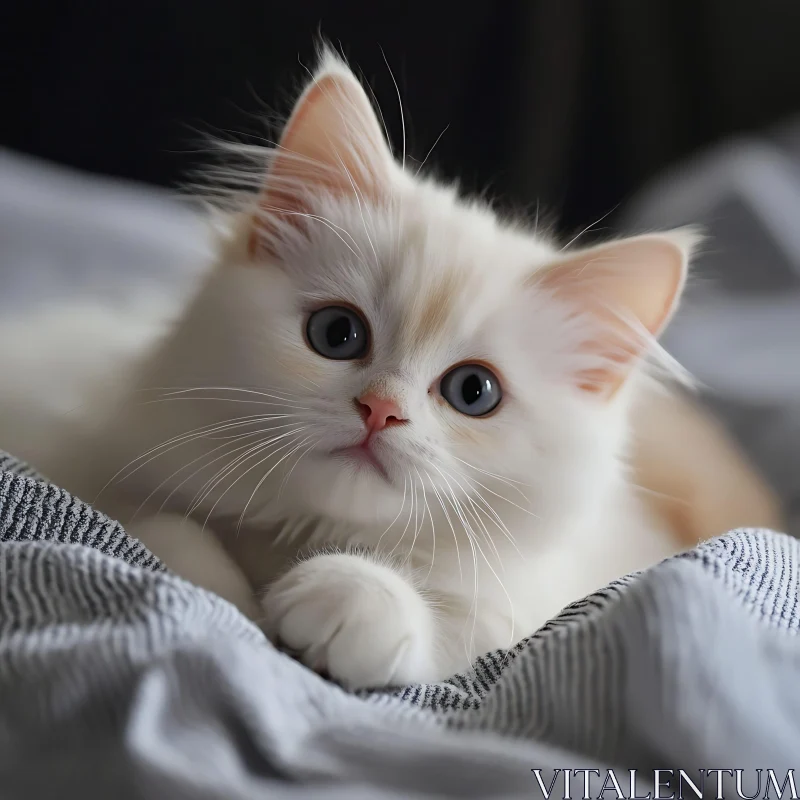 Innocent Kitten with Fluffy Fur and Blue Eyes AI Image