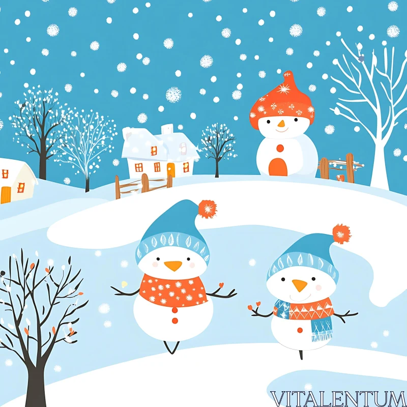 Playful Snowmen in a Winter Wonderland AI Image