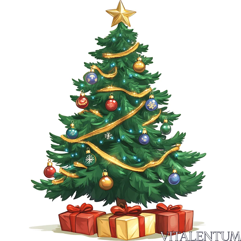 Festive Christmas Tree with Gifts AI Image