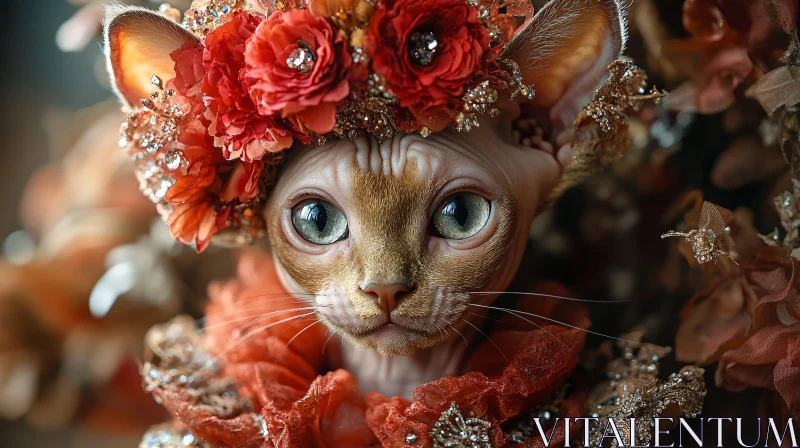 AI ART Whimsical Cat Adorned in Flowers