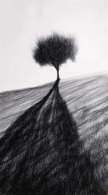 Solitary Tree Casting Shadow in Minimalistic Landscape