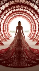 Elegant Woman in Ornate Red Dress - Modern Fashion