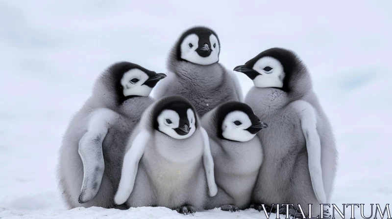 AI ART Emperor Penguin Chicks Huddled Together in Antarctica