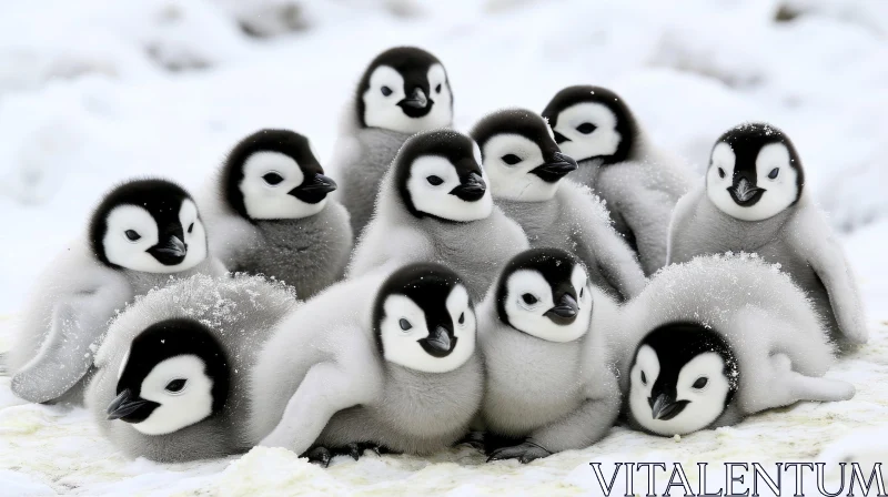 Emperor Penguin Chicks Huddled Together on Ice in Antarctica AI Image
