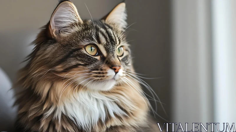 Feline Beauty: Long-Haired Cat by the Window AI Image