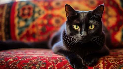 Majestic Black Cat on Red Carpet