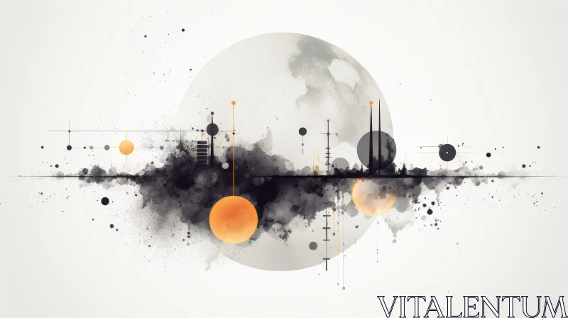Moon Cityscape Abstract Watercolor Painting AI Image