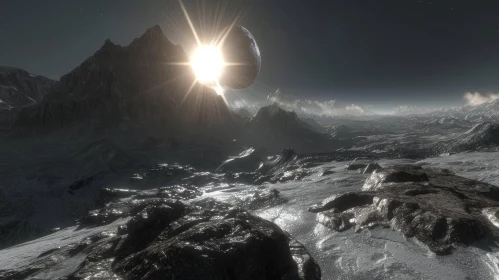 Starship near Mountains: Hyper-Realistic Monochromatic Landscape