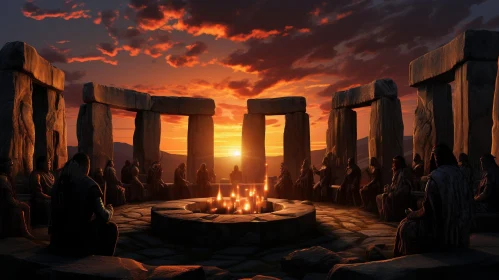 Stonehenge Sunset Gathering - Digital Painting