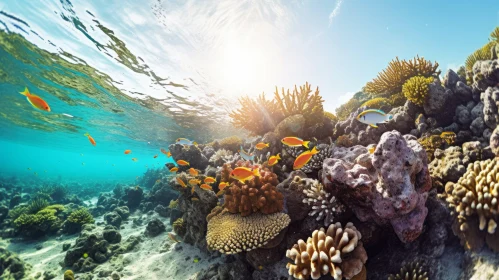 Sunlit Coral Reef: A Captivating Underwater Composition