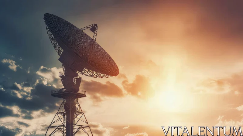 Sunset Sky with Solar and Satellite Dishes in Futuristic Style AI Image