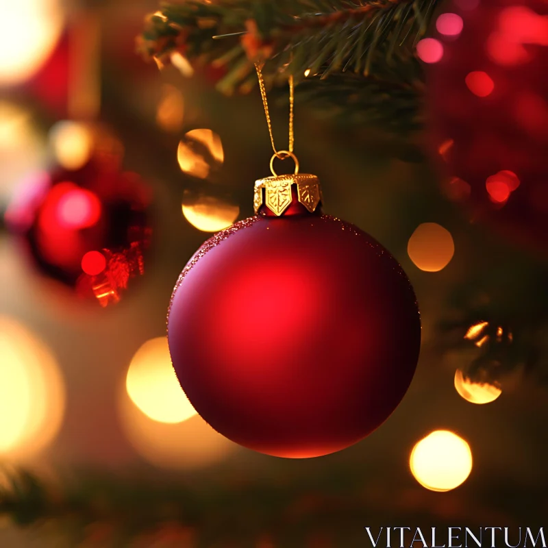 Red Christmas Ornament on Tree AI Image