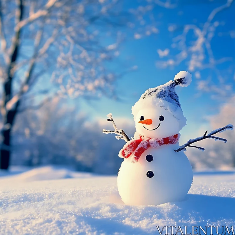 Snowman in a Beautiful Winter Scene AI Image