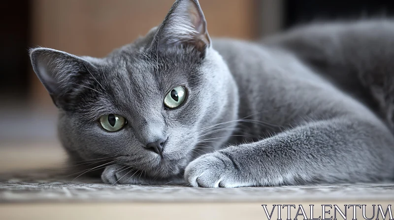 Serene Gray Cat with Beautiful Eyes Resting AI Image