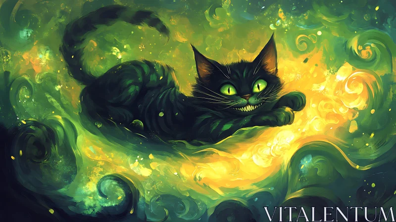 Mystical Glow Cat with Striking Green Eyes AI Image