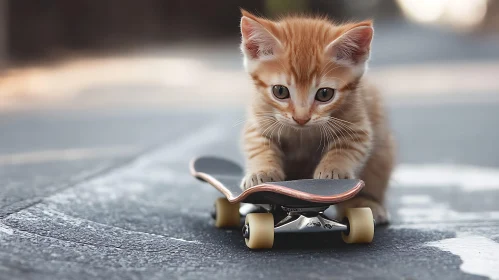 Adorable Kitten on a Skateboard