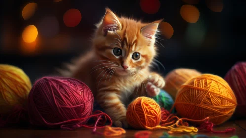 Adorable Ginger Kitten Playing with Yarn