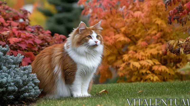 Autumn Garden with Fluffy Cat AI Image