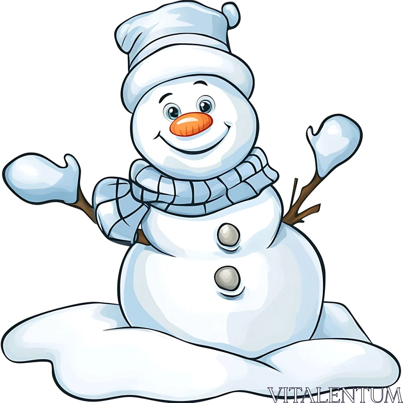 Happy Snowman Cartoon in Winter Scene AI Image